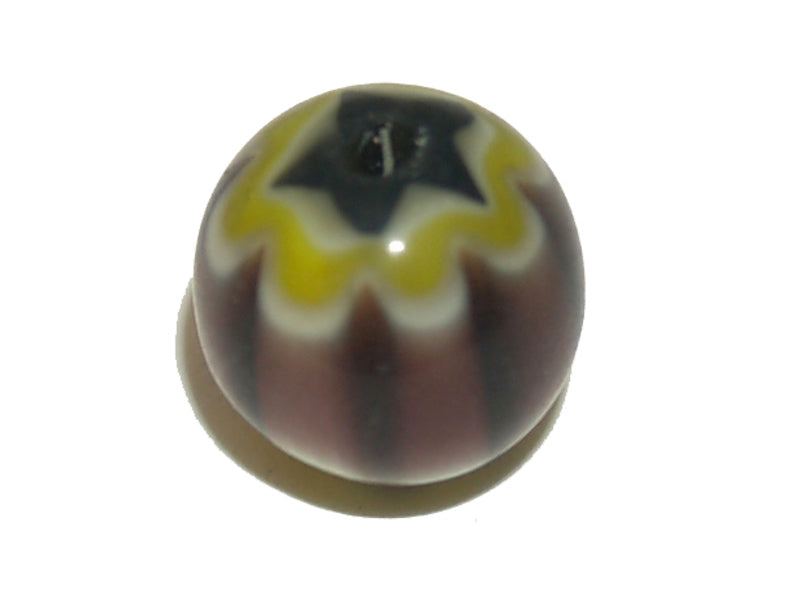 8mm Round (25) - Aubergine & Yellow - Vintage Chevron Glass Beads