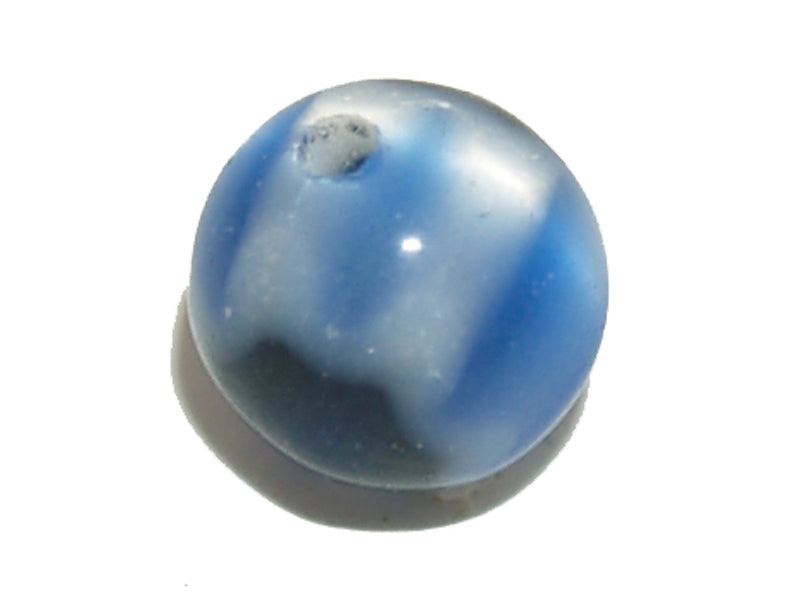 6mm Cross Drilled Round (25) - Blue & Black - Vintage Chevron Glass Beads