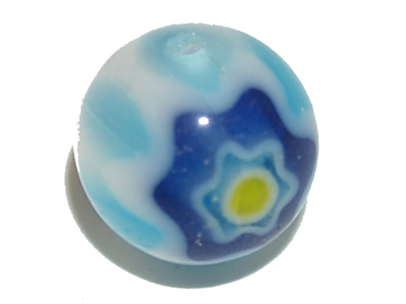 8mm Round Cross Drilled (25) - Aqua, Blue & Yellow - Vintage Chevron Glass Beads