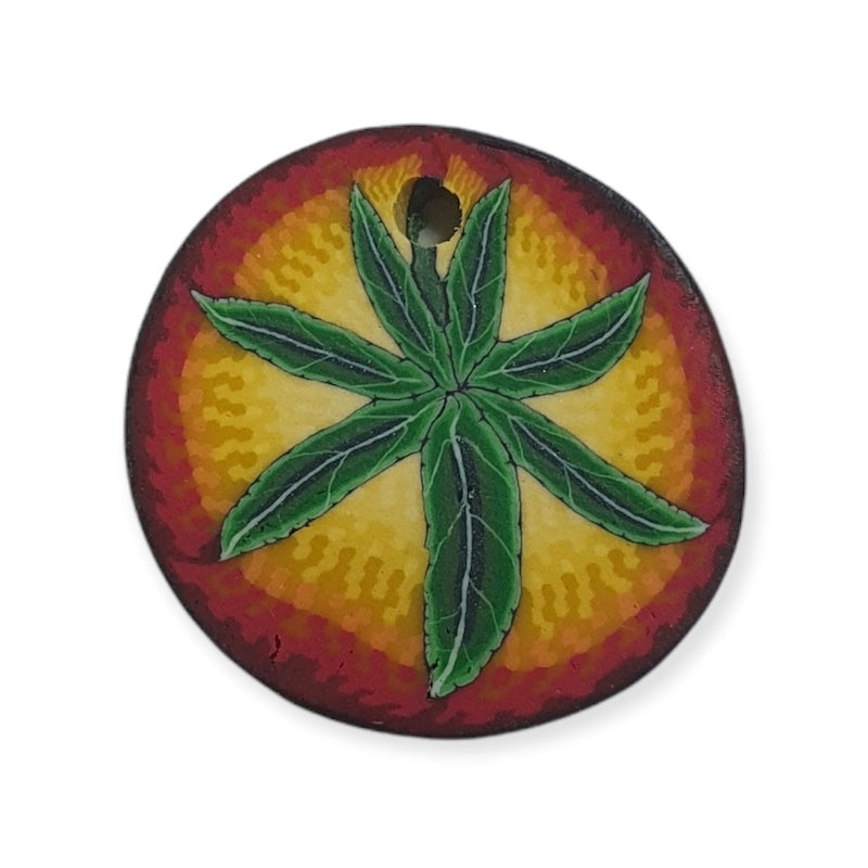 26mm Fimo Pendant (1) - Cannabis Leaf on Oranges & Yellows