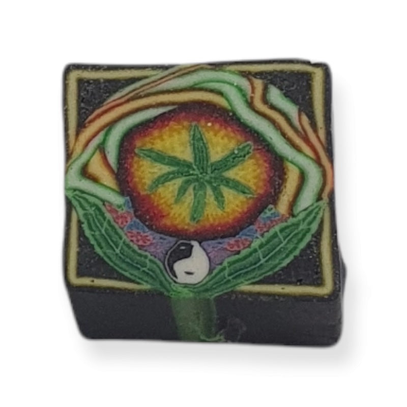 10mm Square Fimo Beads (10) - Cannabis Leaf w. Yin/Yang