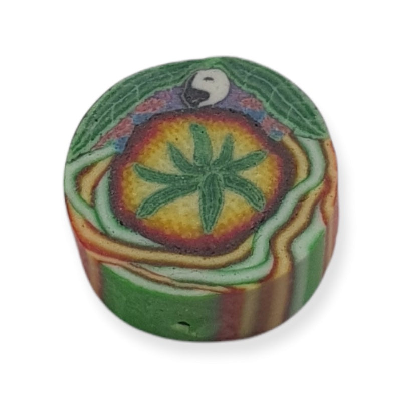 12mm Coin Fimo Beads (10) - Cannabis Leaf w. Yin/Yang