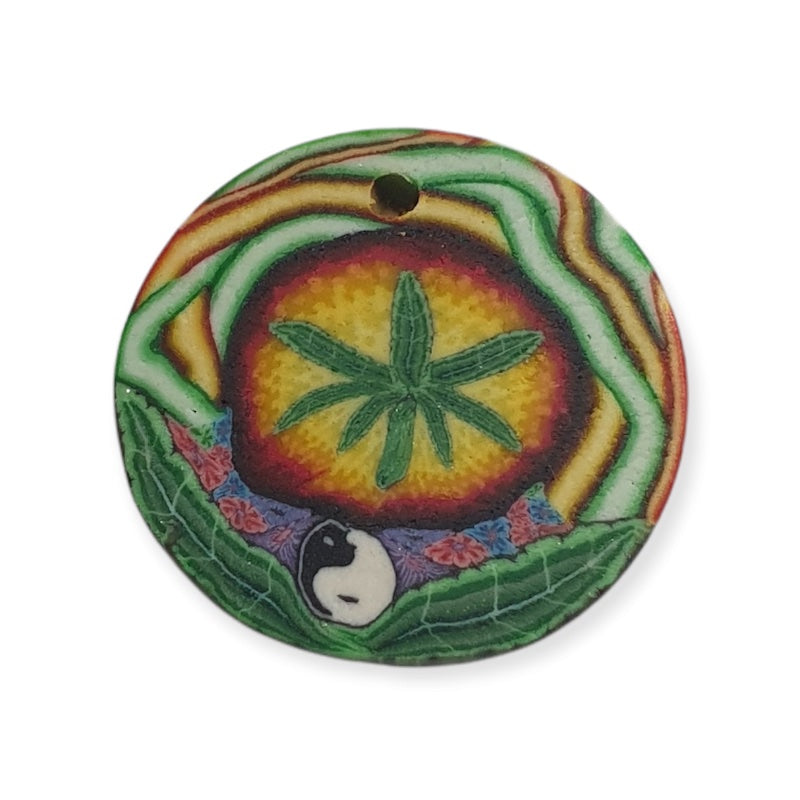 22mm Fimo Pendant (1) - Cannabis Leaf w. Yin/Yang