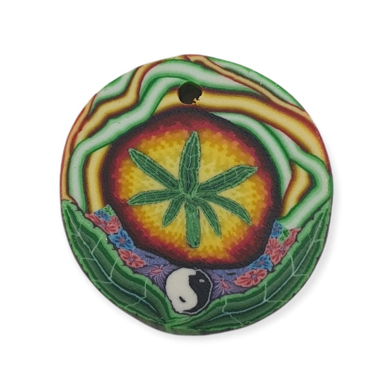26mm Fimo Pendant (1) - Cannabis Leaf w. Yin Yang