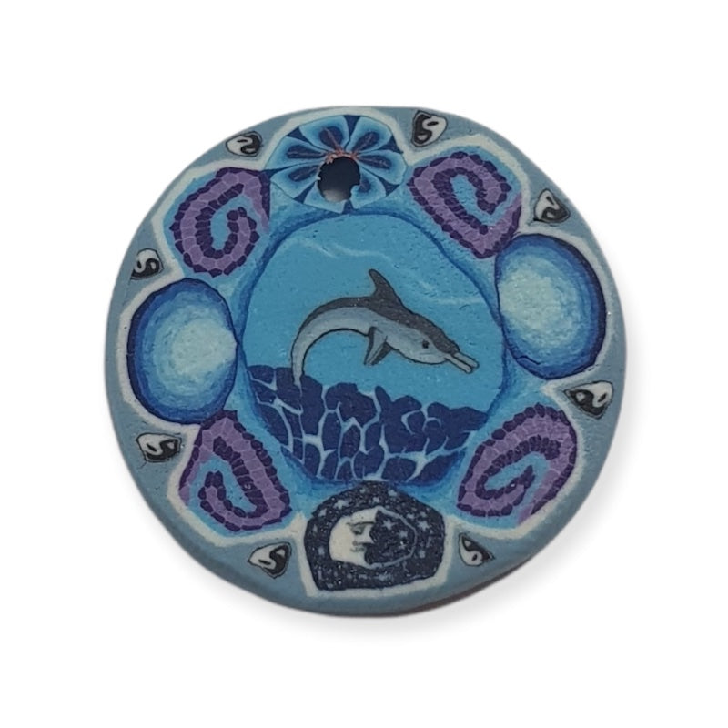 22mm Fimo Pendant (1) - Dolphin Diving