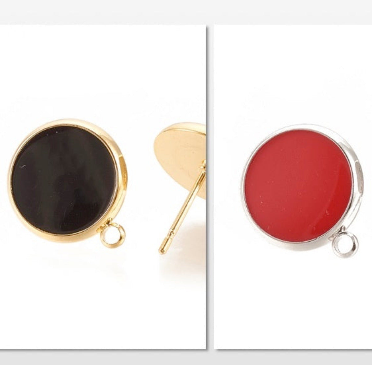 a collage of red stud fitting and black ear stud fitting on a white background