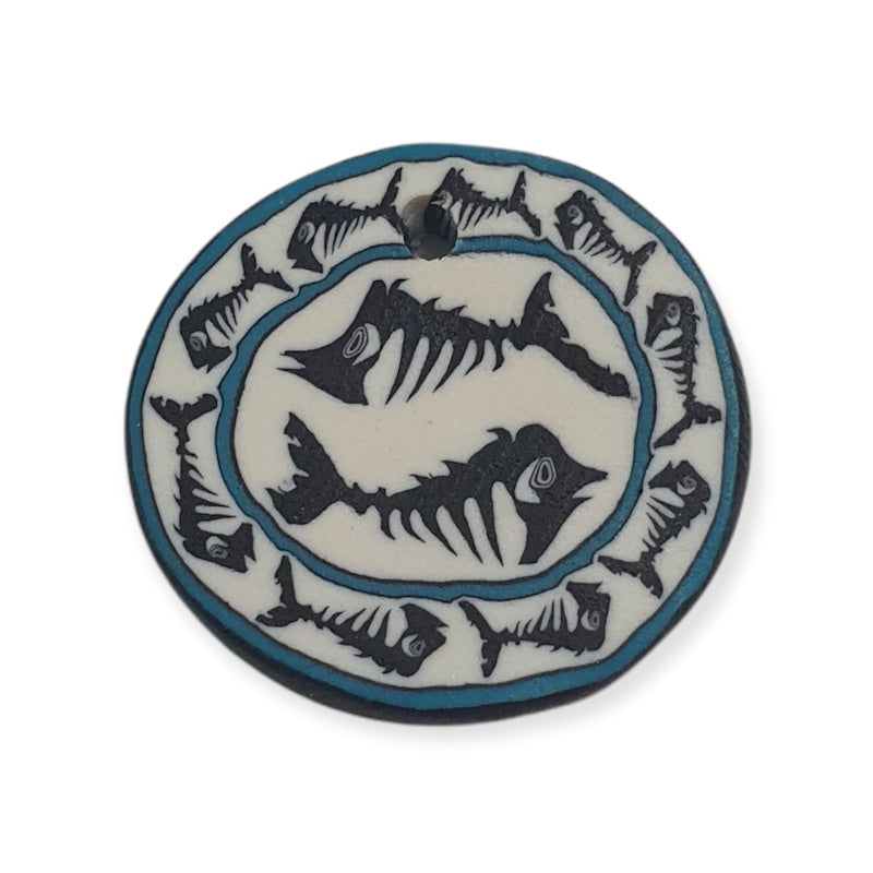 22mm Fimo Pendant (1) - Fish Bones