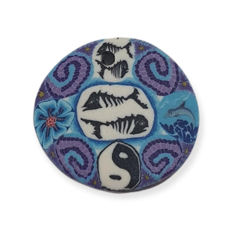 22mm Fimo Pendant (1) - Fish Bones w. Yin/Yang