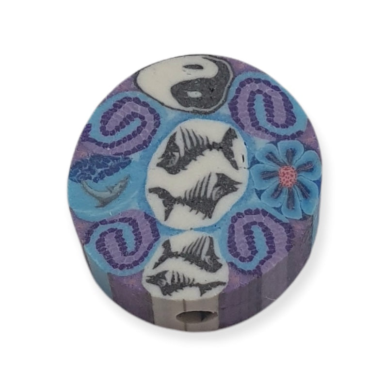 12mm Coin Fimo Beads (10) - Fish Bones w. Yin/Yang