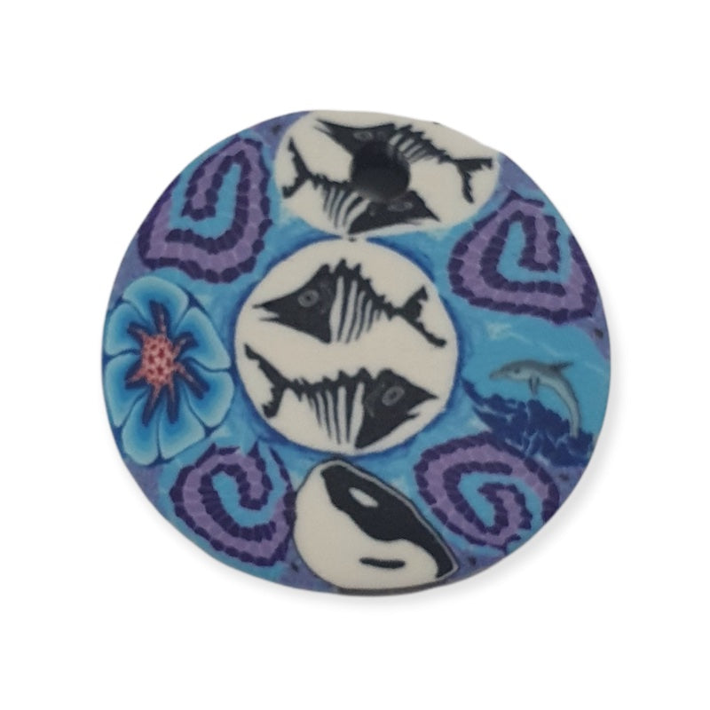 26mm Fimo Pendant (1) - Fish Bones w. Yin/Yang