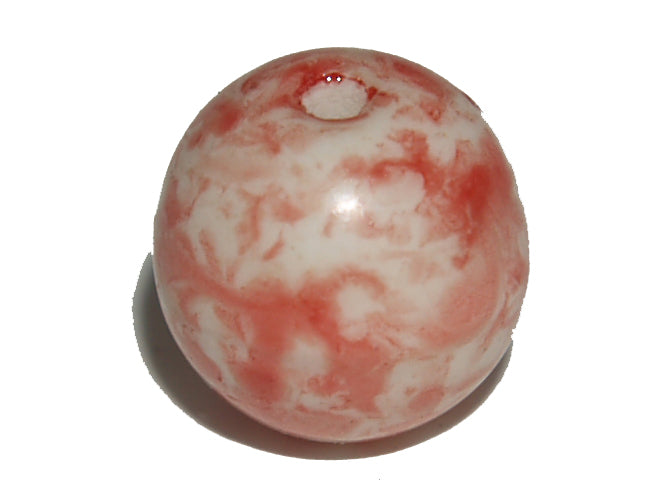 8mm Round (25) - White Opaque w. Pink - Vintage Czech Glass Beads