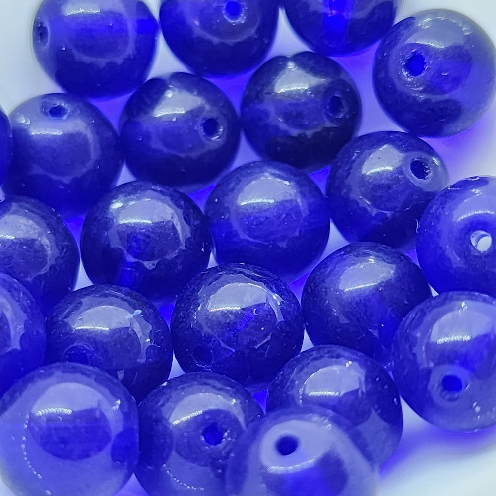 8mm Round (25) - Transparent Dark Blue - Vintage Czech Glass Beads
