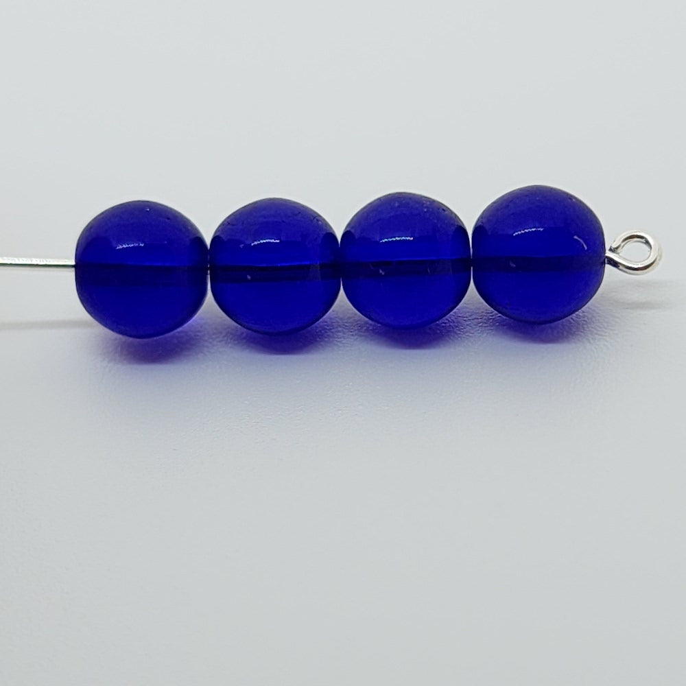 8mm Round (25) - Transparent Dark Blue - Vintage Czech Glass Beads