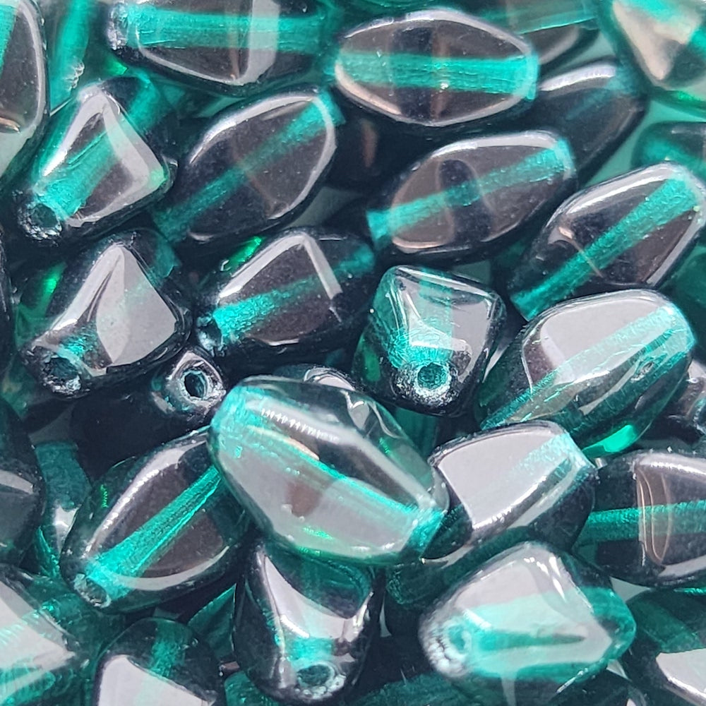 9x5mm Bicone (25) - Emerald Green Transparent - Vintage Czech Glass Beads