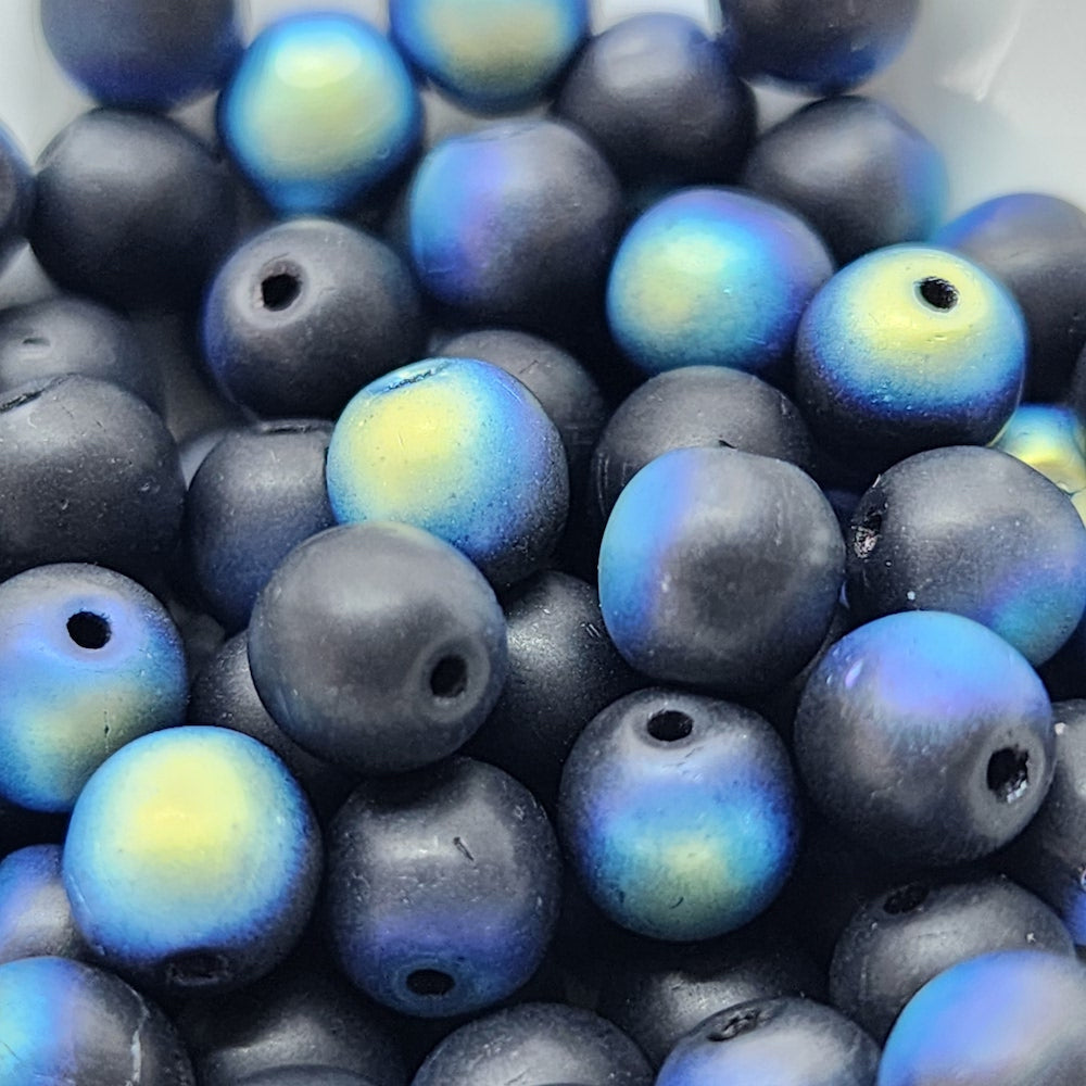 6mm Round Czech Glass Beads (50) - Black AB - Bead Shack