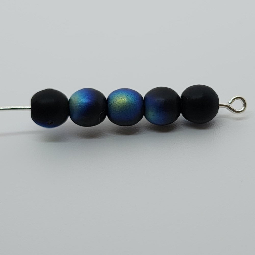 6mm Round Czech Glass Beads (50) - Black AB - Bead Shack