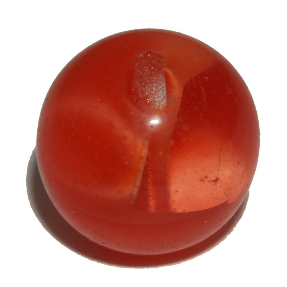 A single 12mm round czech glass bead with a tomato red color and clear glass swirling.