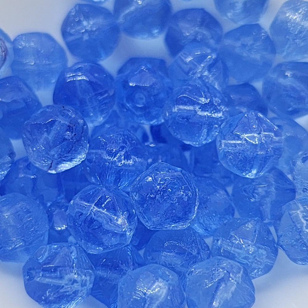 6mm Facet Round (25) - Water Blue Transparent - Vintage Czech Glass Beads