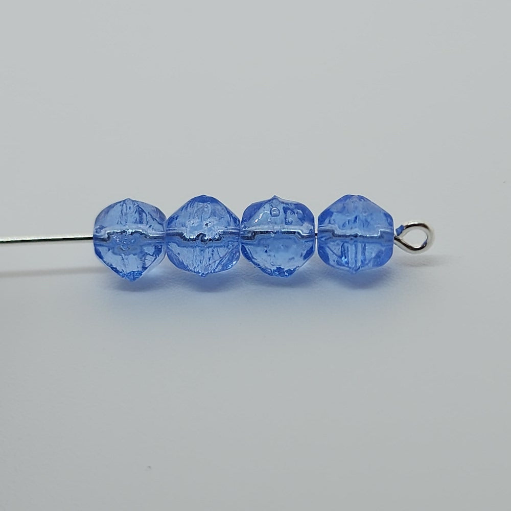 6mm Facet Round (25) - Water Blue Transparent - Vintage Czech Glass Beads