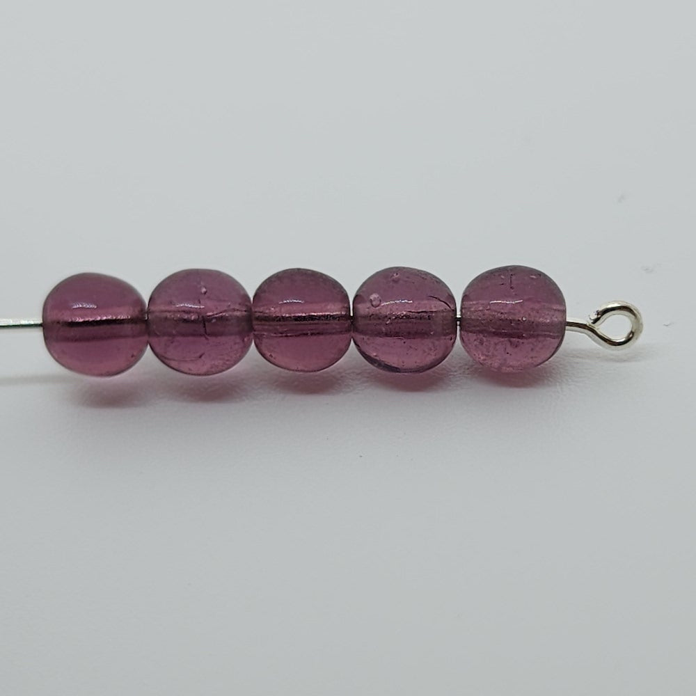 6mm Round (25) - Amethyst Transparent - Vintage Czech Glass Beads