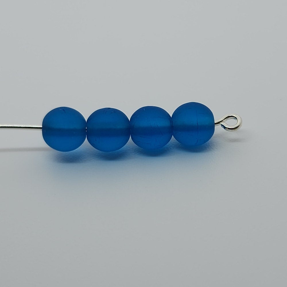 6mm Round (25) - Capri Blue Frosted - Vintage Czech Glass Beads