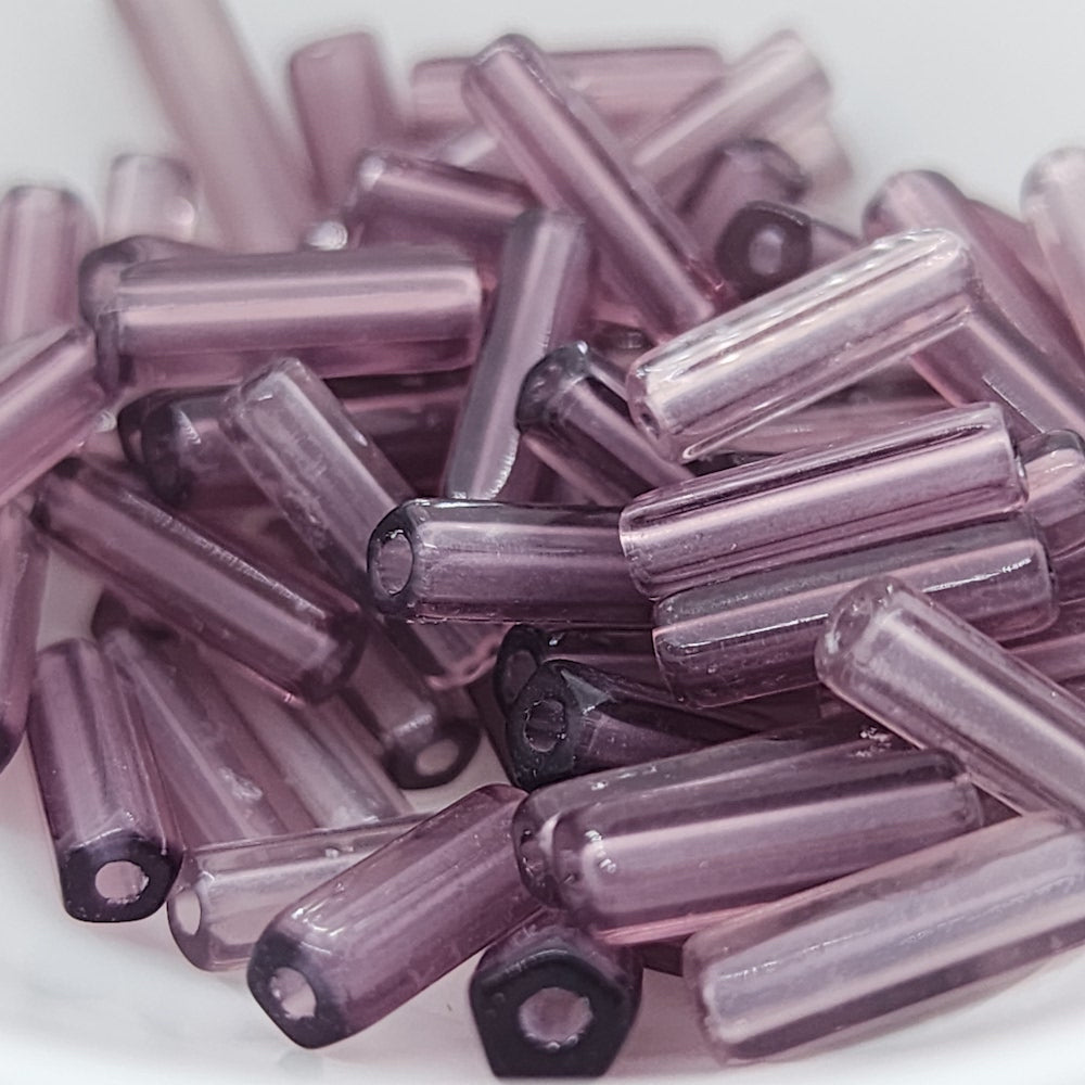 10x3mm Tube (25) - Amethyst Transparent - Vintage Czech Glass Beads