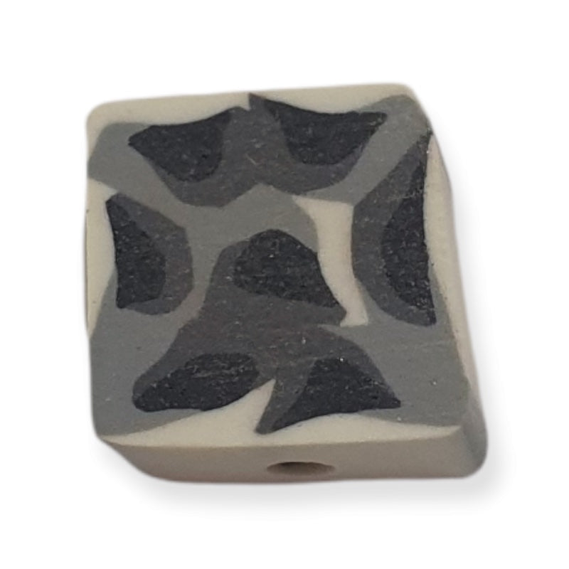 10mm Square Fimo Beads (10) - Grey Animal Print