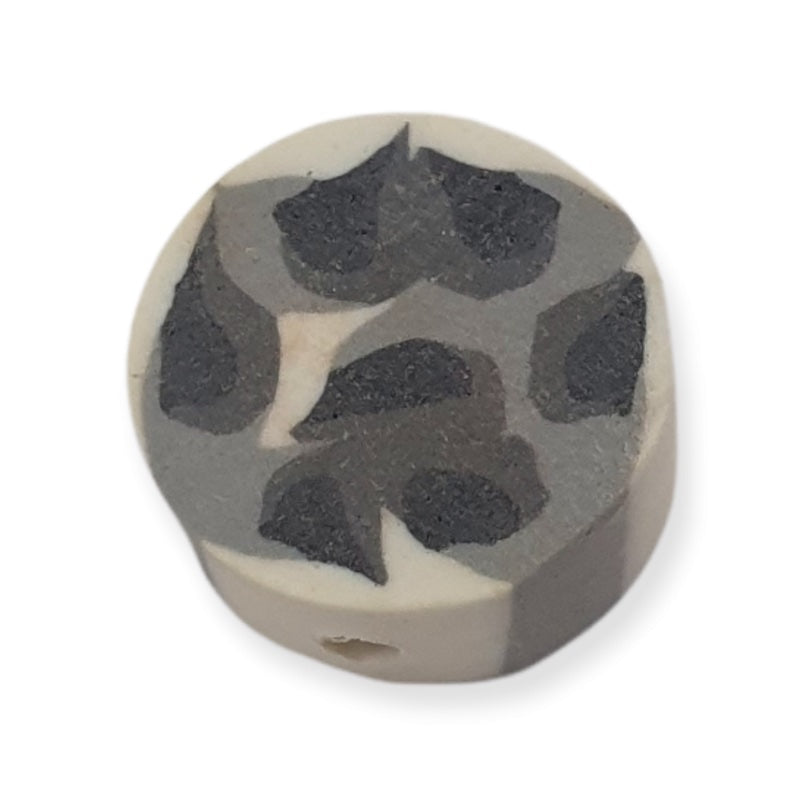 12mm Coin Fimo Beads (10) - Grey Animal Print