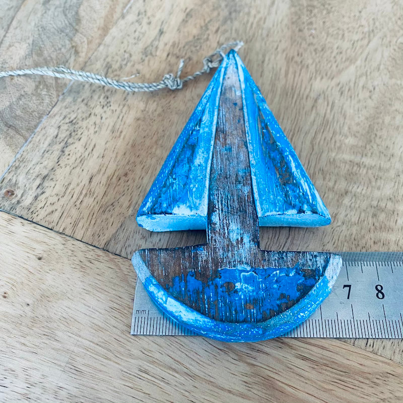 Sailing Boat (1) - Blue - Nautical Wood Craft Decoration