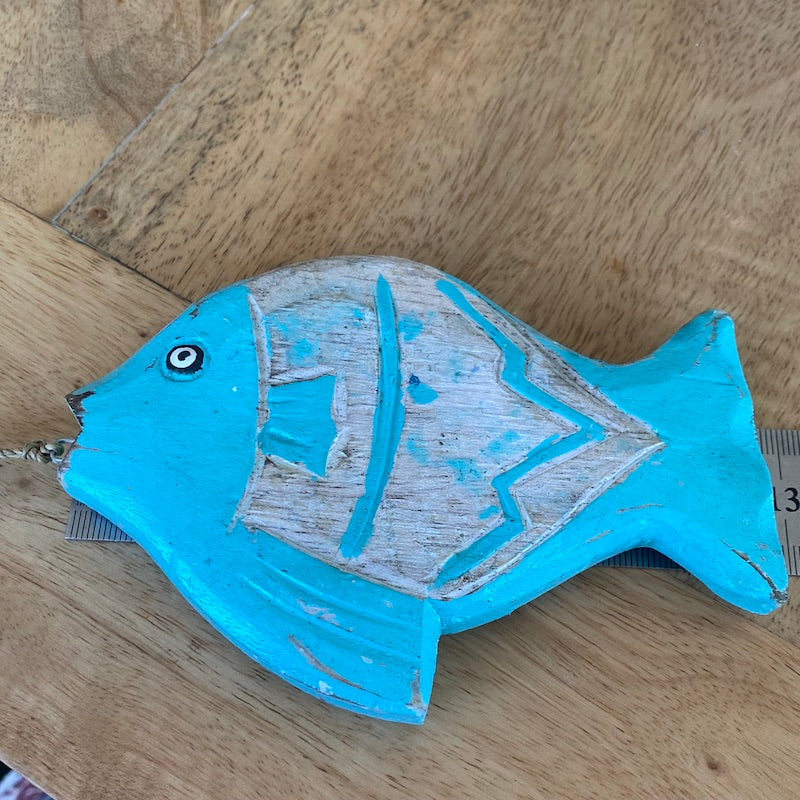 Flat Fish (1) - Turquoise - Nautical Wood Craft Decoration