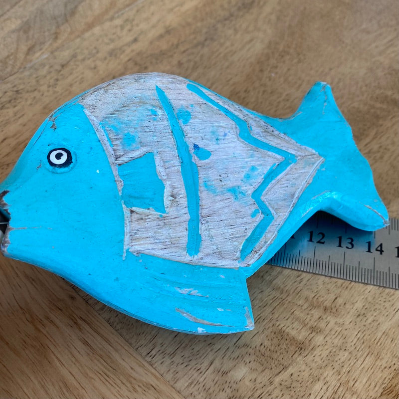 Flat Fish (1) - Turquoise - Nautical Wood Craft Decoration