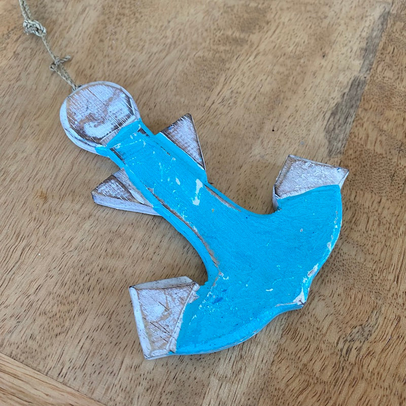 Anchor (1) - Turquoise - Nautical Wood Craft Decoration