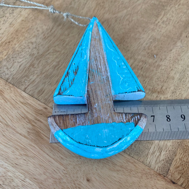 Sailing Boat (1) - Turquoise - Nautical Wood Craft Decoration
