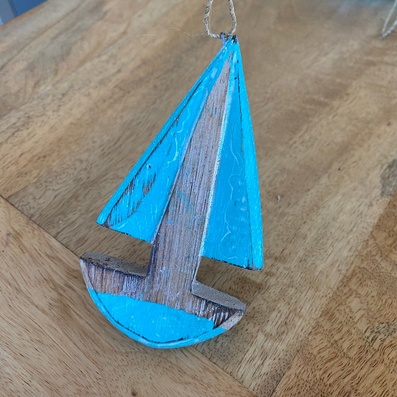 Sailing Boat (1) - Turquoise - Nautical Wood Craft Decoration