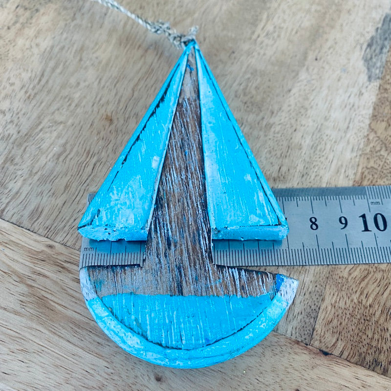 Sailing Boat (1) - Turquoise - Nautical Wood Craft Decoration