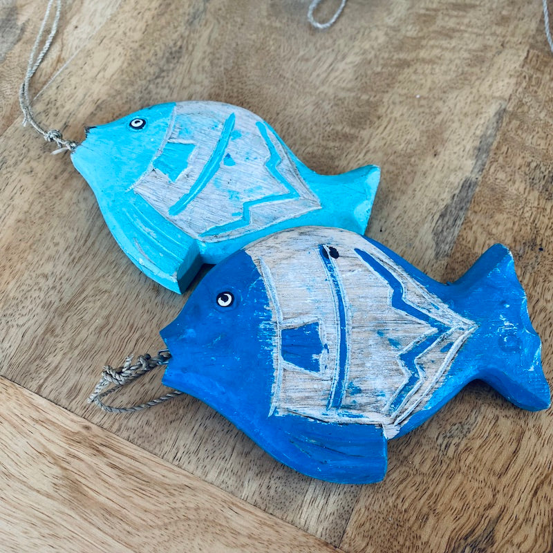 Flat Fish (1) - Turquoise - Nautical Wood Craft Decoration