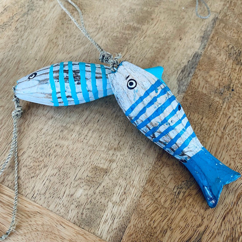 Medium Striped Fish (1) - Blue - Nautical Wood Craft Decoration