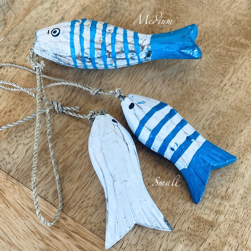 Small Striped Fish (3) - Blue - Nautical Wood Craft Decoration