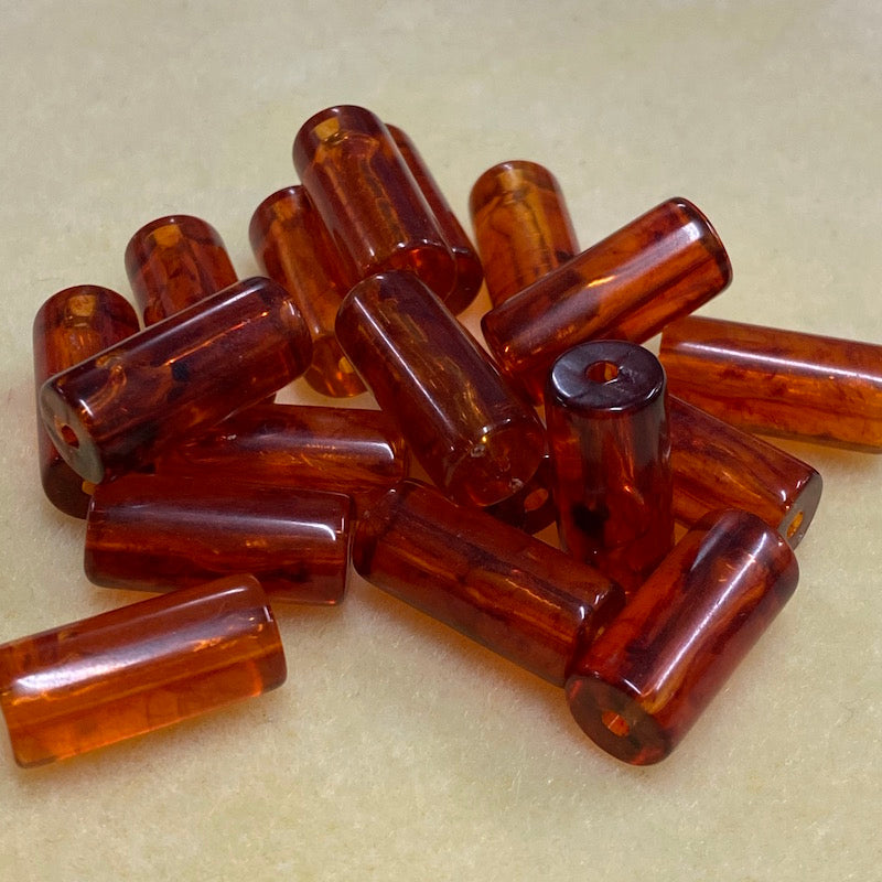22x10mm Tube Beads (10) - Cherry - Amber Look Vintage Beads