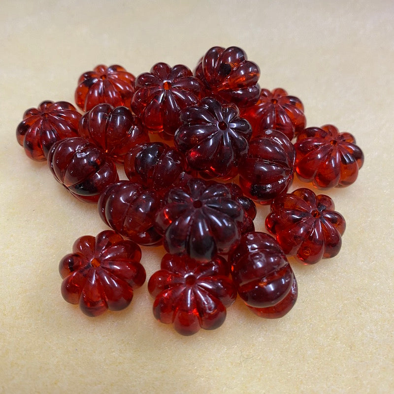 12x17mm Pumpkin Beads (10) - Cherry - Amber Look Vintage Beads