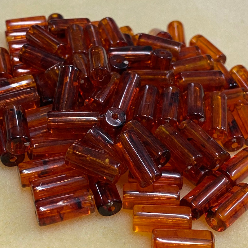 14x6mm Tube Beads (25) - Cherry - Amber Look Vintage Beads