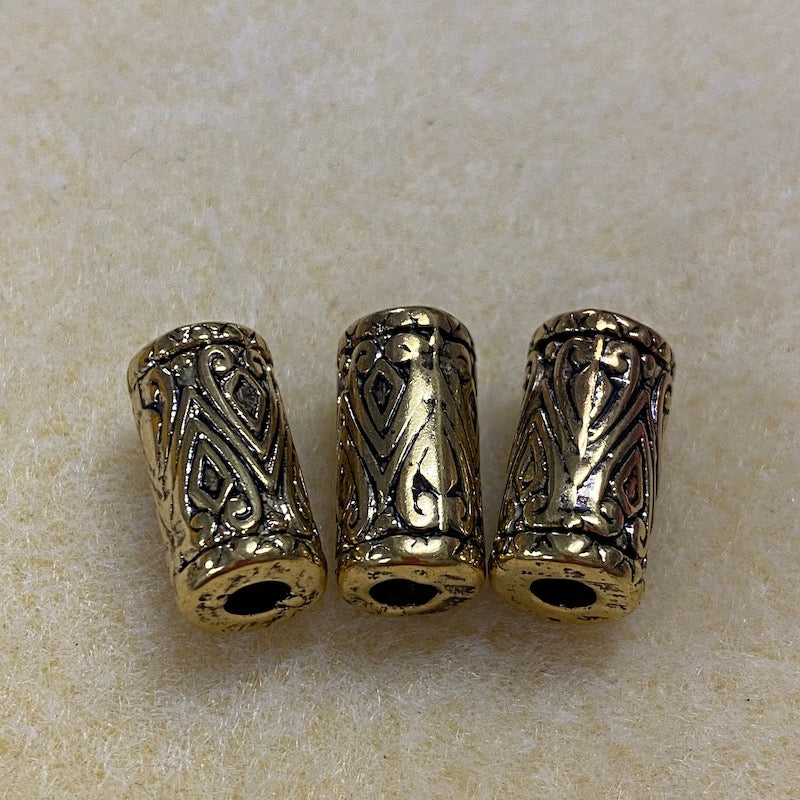 17x8.5mm Tube (10) - Antique Gold - Persian Style Vintage Beads