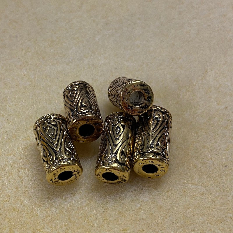 17x8.5mm Tube (10) - Antique Gold - Persian Style Vintage Beads