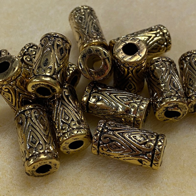 17x8.5mm Tube (10) - Antique Gold - Persian Style Vintage Beads