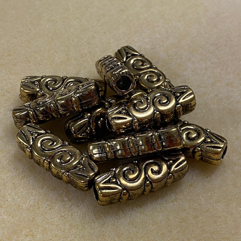30x11mm Flat Tube (10) - Antique Gold - Persian Style Vintage Beads