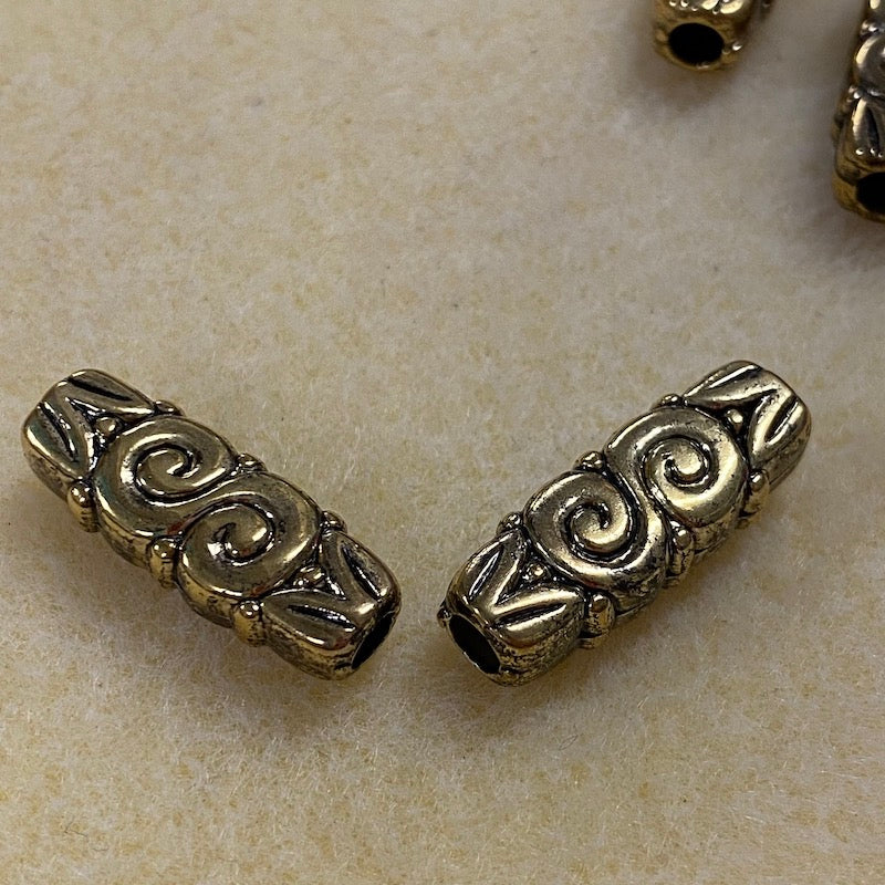 30x11mm Flat Tube (10) - Antique Gold - Persian Style Vintage Beads