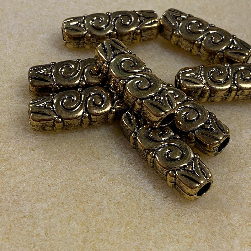 30x11mm Flat Tube (10) - Antique Gold - Persian Style Vintage Beads