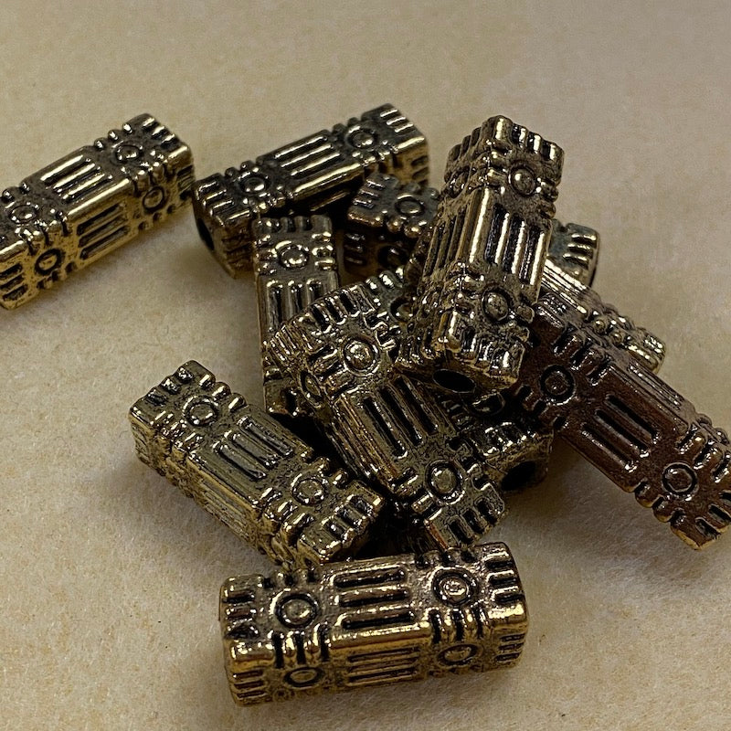 28x9mm Column (10) - Antique Gold - Persian Style Vintage Beads