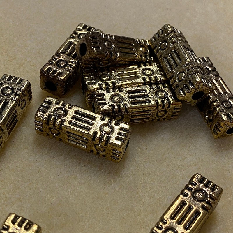 28x9mm Column (10) - Antique Gold - Persian Style Vintage Beads