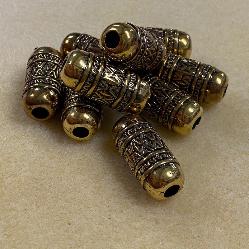 21x7mm Tube (10) - Antique Gold - Persian Style Vintage Beads